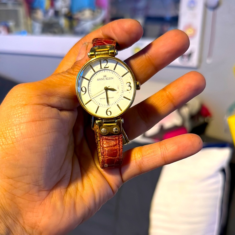 Vintage Anne Klein Brown Analog Watch with Leather Strap